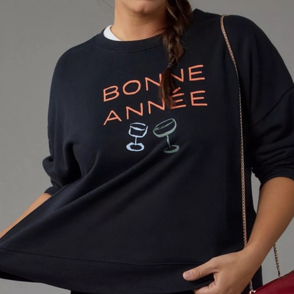 Anthropologie Maeve Black Sweater with Orange and White Accents